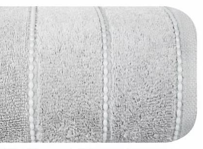 Ręcznik bawełniany 70x140 MARI stalowy z welurową bordiurą w pasy