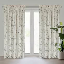 Zasłona gotowa na taśmie 140x270 SELENA welwetowa kremowa z nadrukiem kwiatu jabłoni