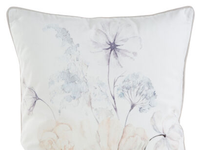 Poszewka welwetowa 45x45 VELVET 127 kremowa z designerskim beżowym wzorem botanicznym obszyta lamówką