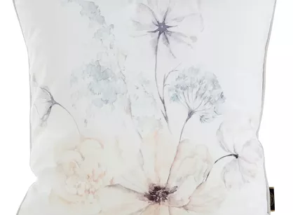 Poszewka welwetowa 45x45 VELVET 127 kremowa z designerskim beżowym wzorem botanicznym obszyta lamówką