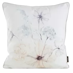 Poszewka welwetowa 45x45 VELVET 127 kremowa z designerskim beżowym wzorem botanicznym obszyta lamówką