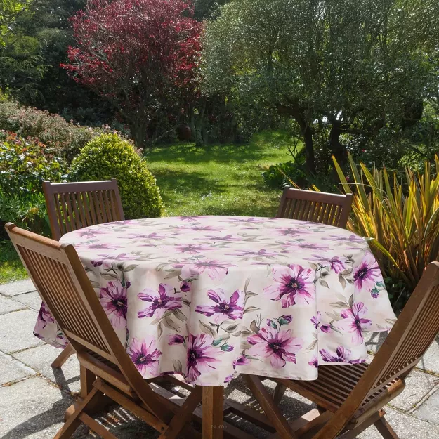 Obrus na taras fi 150 GARDEN 29 kremowy wodoodporny różowy styl kwiatowy