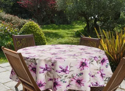 Obrus na taras fi 150 GARDEN 29 kremowy wodoodporny różowy styl kwiatowy