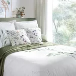 Pościel satynowa 220x200 HAFT 8B biała z haftowanym zielonym wzorem listków z kolekcji Premium - 7