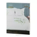 Pościel satynowa 220x200 HAFT 8B biała z haftowanym zielonym wzorem listków z kolekcji Premium - 9