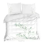 Pościel satynowa 220x200 HAFT 8B biała z haftowanym zielonym wzorem listków z kolekcji Premium - 5