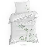 Pościel satynowa 220x200 HAFT 8B biała z haftowanym zielonym wzorem listków z kolekcji Premium - 6