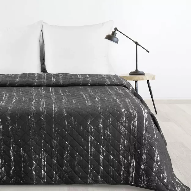 Narzuta z mikrofibry 170x210 BLINK 1 grafitowa pikowana ze srebrnym przecieranym wzorem Design 91