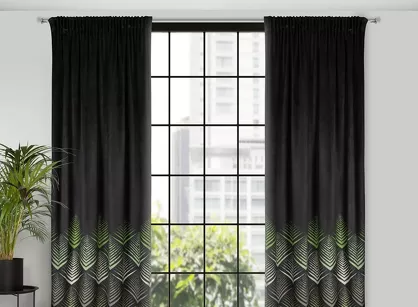 Zasłona na taśmie 140x270 ANGELINA welwetowa z geometrycznym oliwkowym nadrukiem