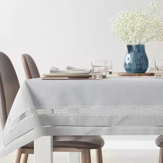 Obrus elegancki 140x180 VANESA złamana biel zdobiony ażurową koronką Diva Line