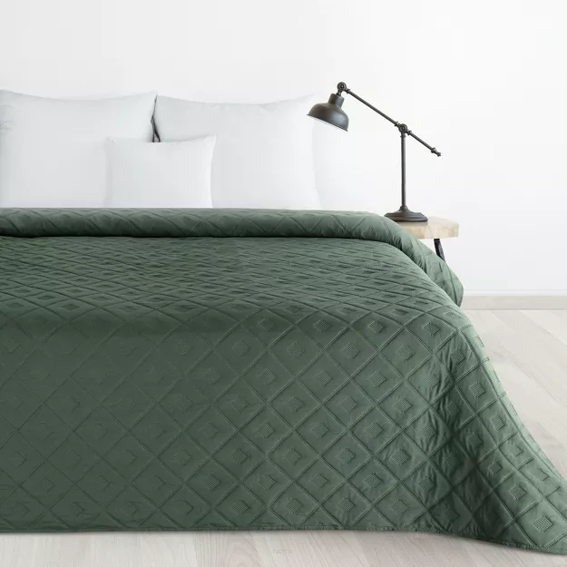 Narzuta 220x240 ALARA 6 zielona pikowana z mikrofibry wzór wyrazistych rombów