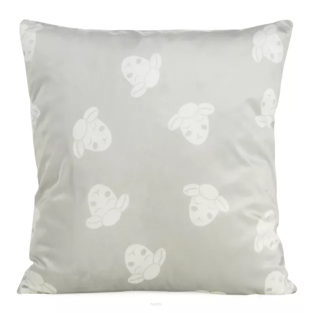 Poszewka welwetowa 45x45 KIDS 1A dziecięca srebrna z wzorem baranków
