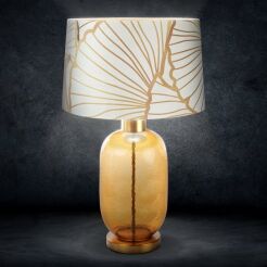 Lampa stołowa 40x69 LUNA 3 biała z welwetowym abażurem w złoty wzór miłorzębu japońskiego Limited Collection