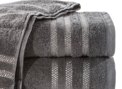 Ręcznik bawełniany 70x140 JUDY czarny z delikatną bordiurą z błyszczącą srebrną nicią