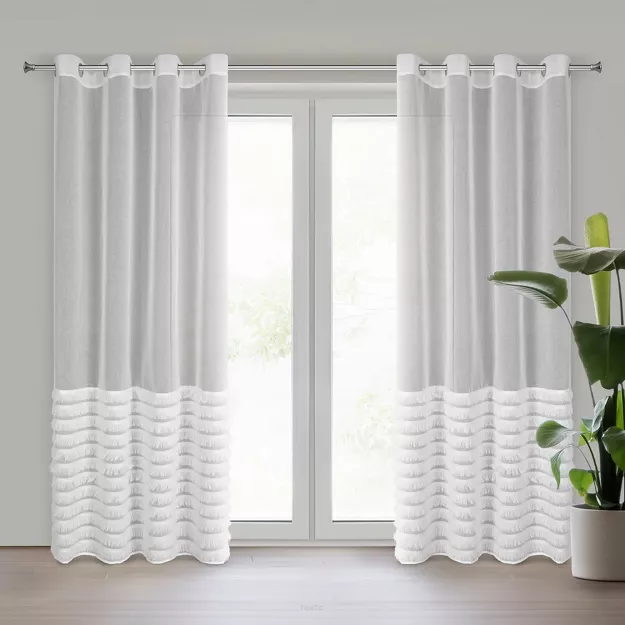 Firana na przelotkach 140x250 DANA 2 biała z etaminy z aplikacją w pasy