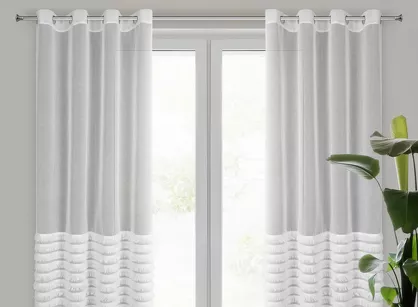 Firana na przelotkach 140x250 DANA 2 biała z etaminy z aplikacją w pasy