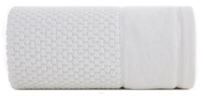 Ręcznik bawełniany 30x50 FRIDA biały z fakturą kosteczki i szeroką welurową bordiurą