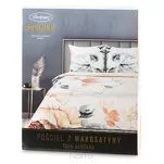 Pościel z makosatyny 220x200 PREMIUM 19 biała jasny beż z dużymi kwiatami - 6