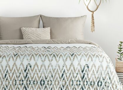 Pościel z mikrowłókna 160x200 VERANO 4 biała jasny brąz wzór geometryczny Design 91