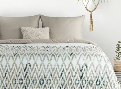 Pościel z mikrowłókna 160x200 VERANO 4 biała jasny brąz wzór geometryczny Design 91