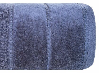 Ręcznik 50x90 MARI granatowy z welurową bordiurą w pasy 500 g/m2