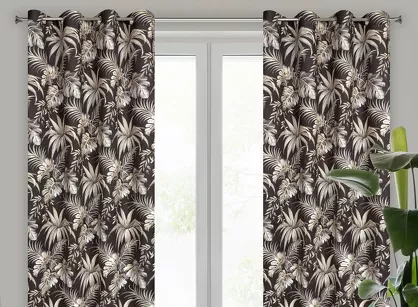 Zasłona na przelotkach 140x250 MAGI welwetowa czarna z beżowym nadrukiem liści