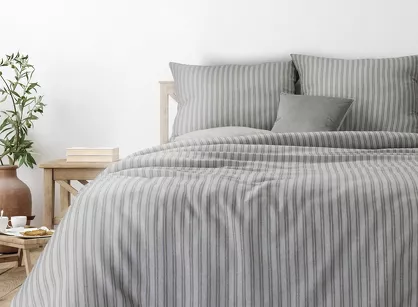 Pościel bawełniana 220x200 ETNO 1 stalowa w pasy z nicią lureksową