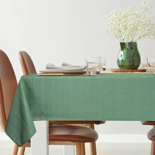 Obrus 140x220 GLAMO zielony z przetykaną błyszczącą złotą nicią