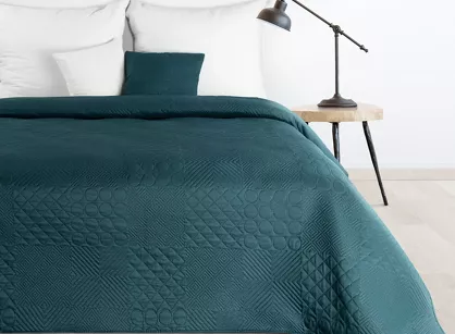 Narzuta jednokolorowa 220x240 BONI 5 ciemny turkus pikowana w geometryczny wzór Design 91