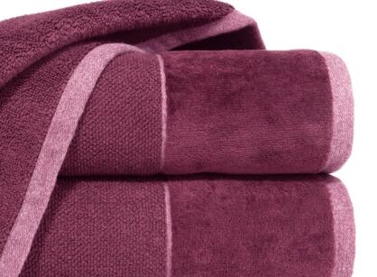 Ręcznik bawełniany 70x40 LUCY amarantowy gładki z welurową szeroką bordiurą