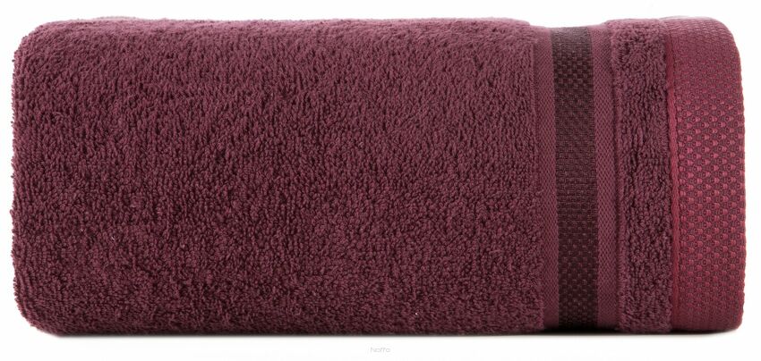 Ręcznik 100x150 ABBIE bordowy  z żakardową błyszczącą bordiurą w pasy z delikatną krateczką 500 g/m2