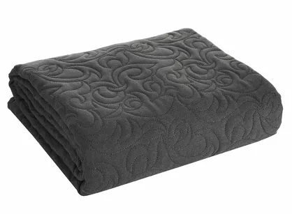 Narzuta jednokolorowa 220x240 LEN 4 grafitowa pikowana w ornamentowy wzór imitująca len