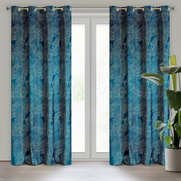 Zasłona gotowa na przelotkach 140x250 MUSA 2 granatowa beżowa Limited Collection