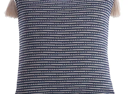 Poszewka płócienna 45x45 BOHO 6 granatowa z ozdobnymi chwostami