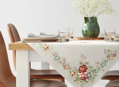 Nakładka gobelinowa 100x100 1233 popielata z wzorem kwiatowym