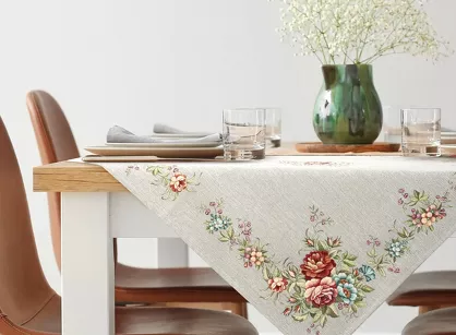 Nakładka gobelinowa 100x100 1233 popielata z wzorem kwiatowym