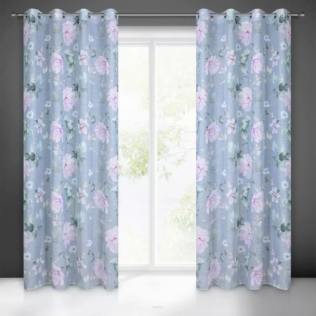 Zasłona na przelotkach 140x250 FLORA kolorowa z półprzeźroczystej etaminy z wzorem kwiatowym