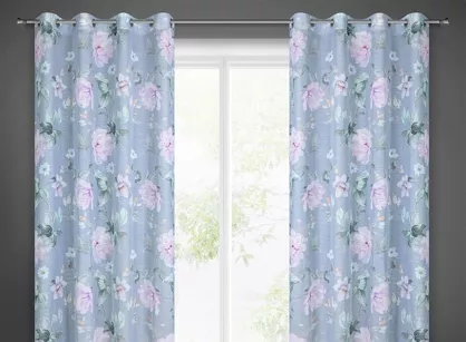 Zasłona na przelotkach 140x250 FLORA kolorowa z półprzeźroczystej etaminy z wzorem kwiatowym