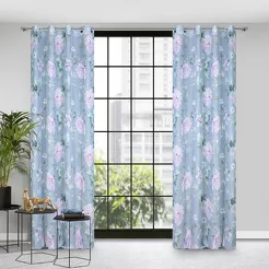 Zasłona gotowa na przelotkach 140x250 FLORA kolorowa z półprzeźroczystej etaminy z wzorem kwiatowym