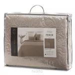 Narzuta jednokolorowa 200x220 LEN 4 beżowa pikowana w ornamentowy wzór imitująca len - 2