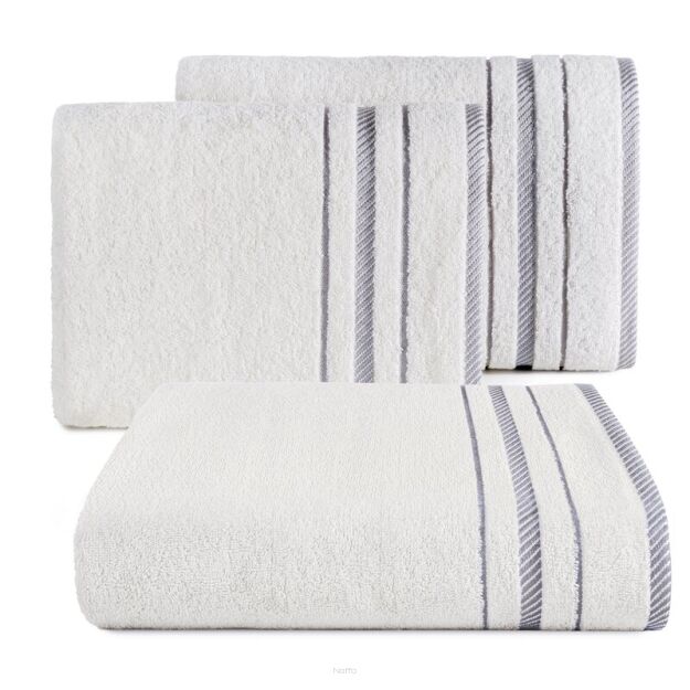 Ręcznik bawełniany 70x140 KORAL biały zdobiony subtelną bordiurą w pasy