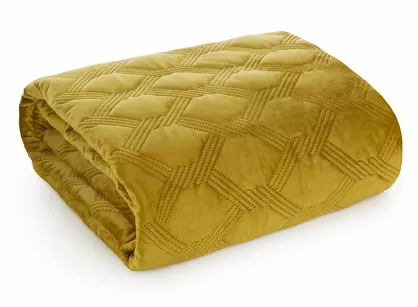 Narzuta welwetowa 200x220 SOFIA 5 miodowa pikowana hot press w geometryczny wzór
