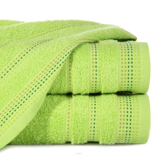 Ręcznik bawełniany 50x90 POLA w kolorze sałaty z kolorową bordiurą zakończoną stebnowaniem