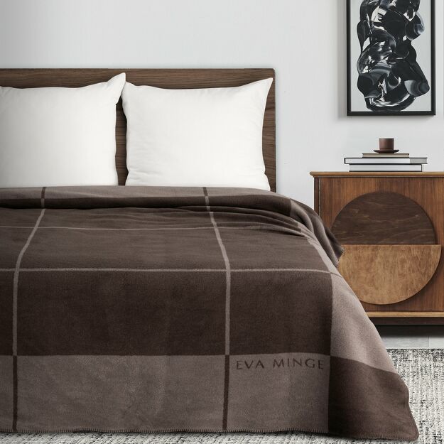 Koc bawełniano akrylowy 220x240 ELEGANT 4 Eva Minge brązowy ciemny beż wzór geometryczny dwustronny