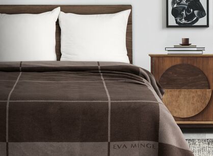 Koc bawełniano akrylowy 220x240 ELEGANT 4 Eva Minge brązowy ciemny beż wzór geometryczny dwustronny