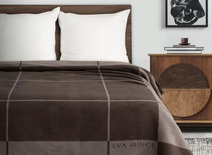 Koc bawełniano akrylowy 220x240 ELEGANT 4 Eva Minge brązowy ciemny beż wzór geometryczny dwustronny