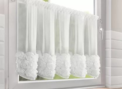 Zazdrostka w tunelu 150x70 ROSES 11 biała Eva Minge z szyfonu z pasem róż 3D