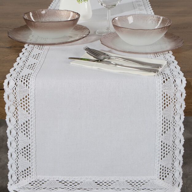 Bieżnik 40x140 NATALY biały zdobiony koronką