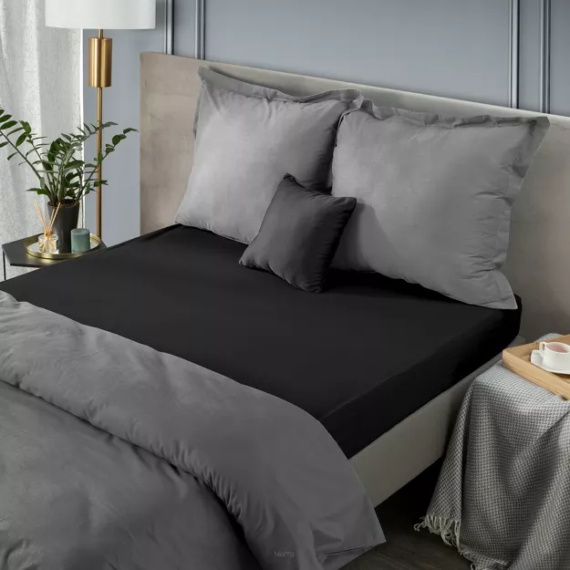 Prześcieradło z bawełny jersey z gumką czarne 180x200 Design 91