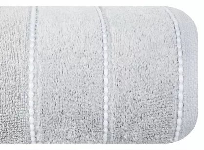 Ręcznik bawełniany 70x140 MARI srebrny z welurową bordiurą w pasy